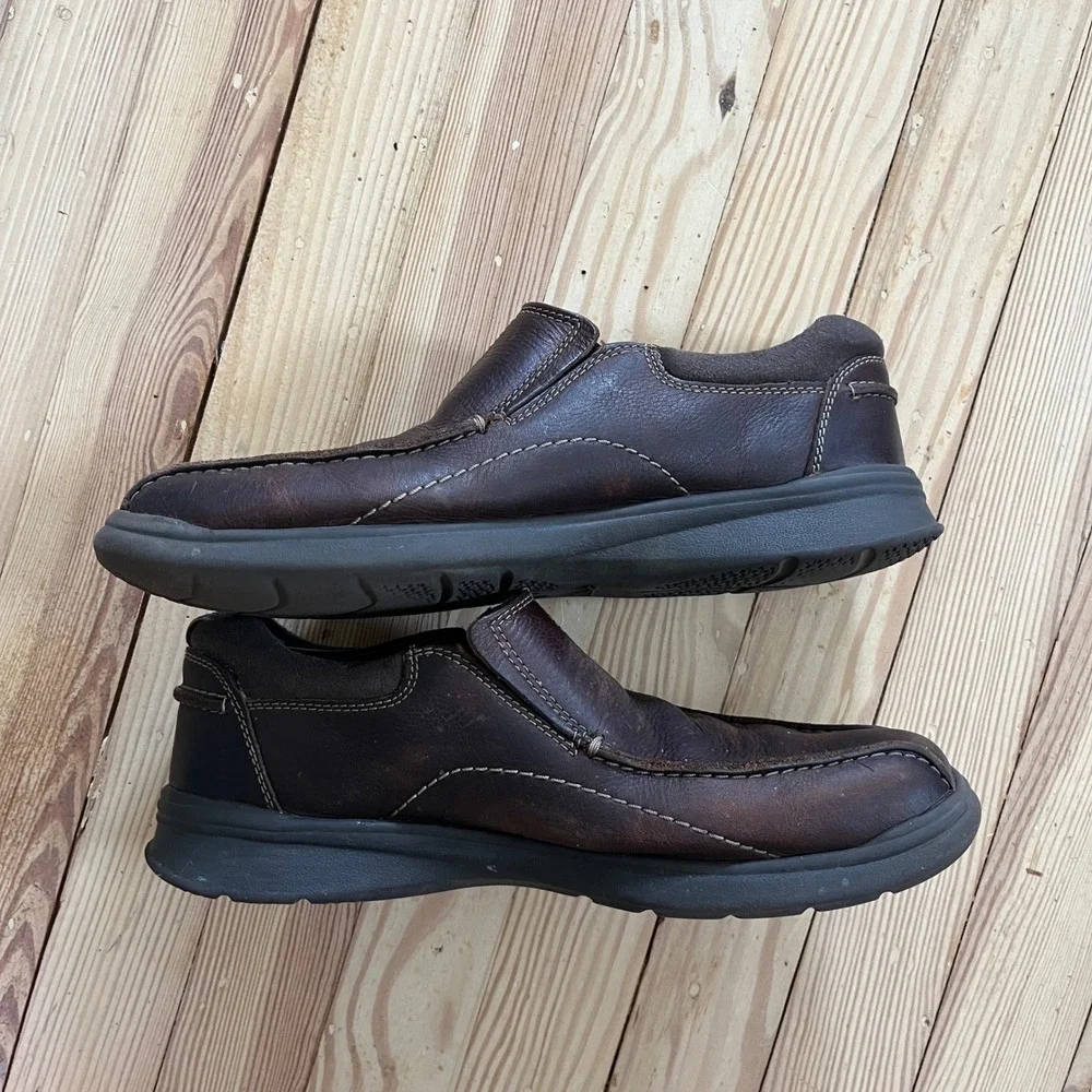 Clarks Men Tilden Free Dark Brown Leather Slip On Loafers Moc Toe Size 10 preppy